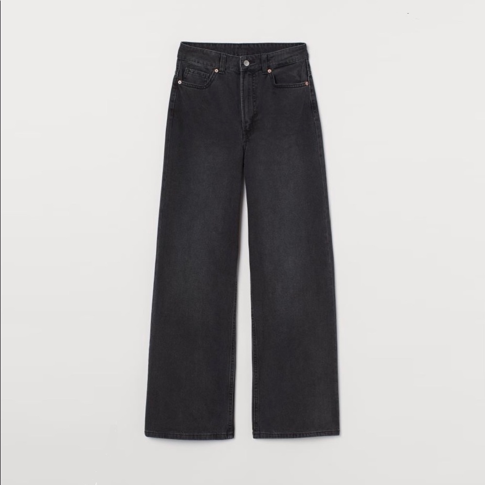 High Waisted Wide Leg Cropped Black Jeans